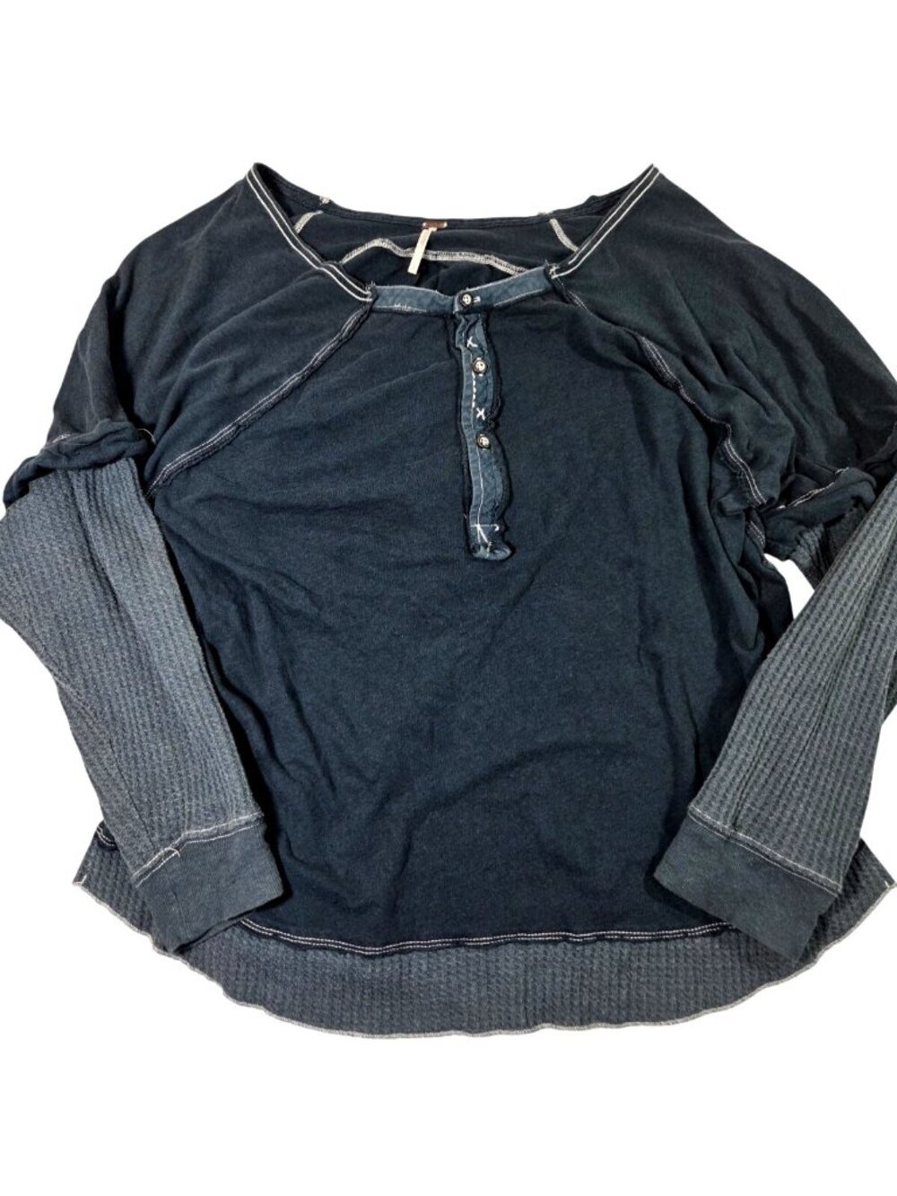 We the Free People Josie Thermal Henley Blue Bella Swan Y2K Elena Gilbert Sz L - Picture 3 of 8